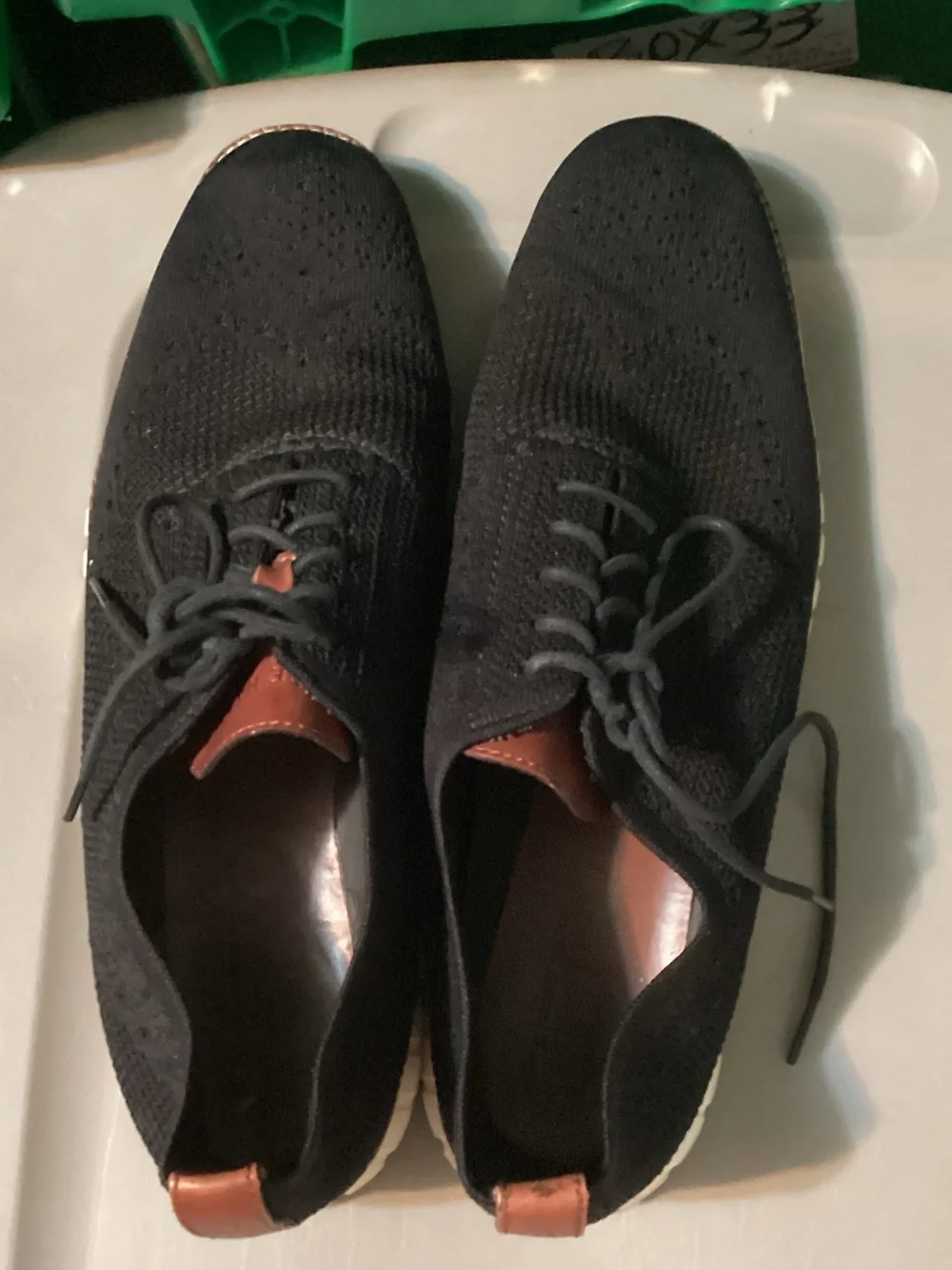 Cole Haan Black Knit Oxfords with Brown Leather Trim
